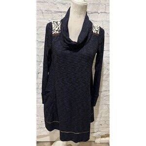 Anthropology Saturday Sunday Cowl Neck Dress Heather Blue Lace S/M